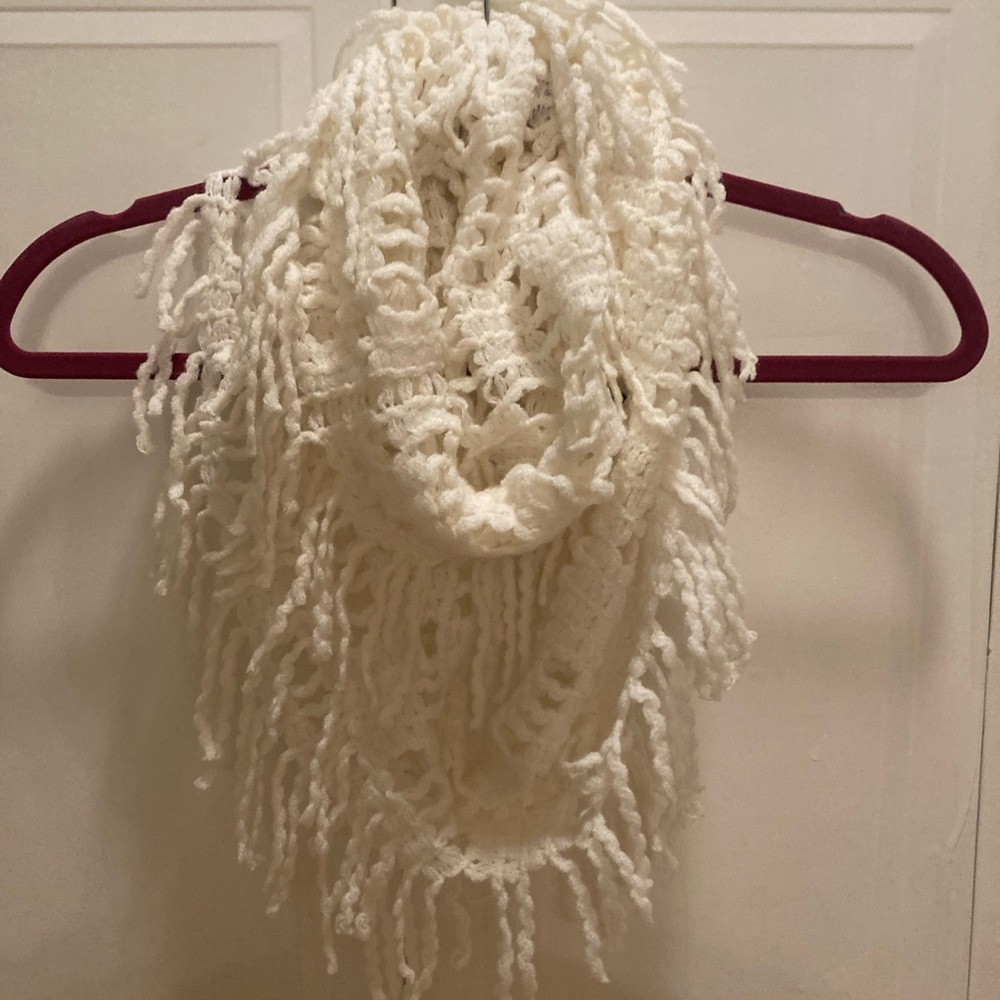 White Infinity Scarf with Fringe